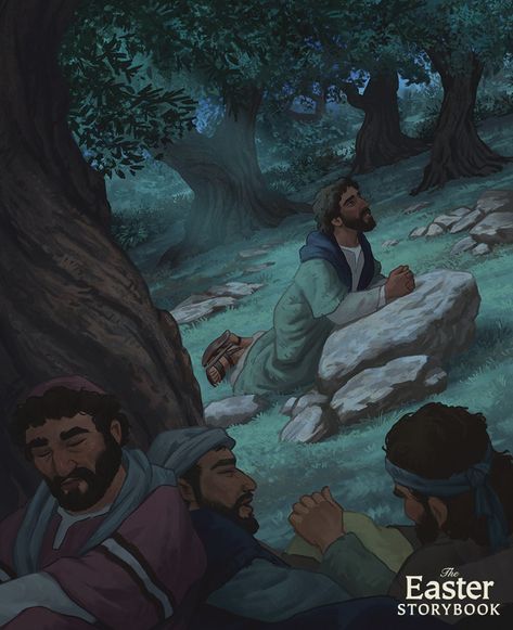 David From The Bible, Jesus Praying In The Garden, Creative Digital Art, The Garden Of Gethsemane, Christian Comics, Christian Illustration, Garden Of Gethsemane, Jesus Praying, Bible Illustrations