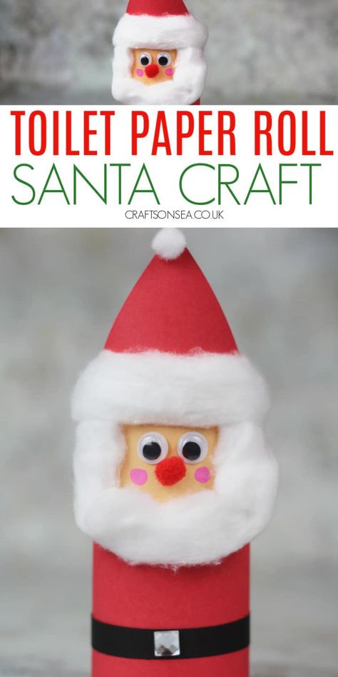 Toilet Paper Roll Santa Craft Toilet Paper Roll Santa, Santa Craft For Kids, Tissue Roll Crafts, Googly Eye Crafts, Cardboard Tube Crafts, Santa Craft, Pink Marker, Toilet Roll Craft, Cute Christmas Decorations