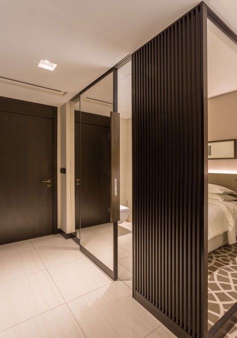 Mirror Door Sliding, Mirrored Sliding Doors, Mirror Slide Door, Sliding Door With Mirror, Partition Design Modern, Bangkok House, Sliding Mirror Doors, Mirror Panel Wall, Door Partition