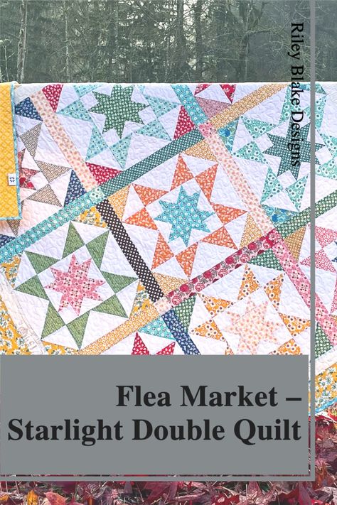 Starlight Double Quilt | Fabric: Flea Market by Lori Holt for Riley Blake Designs Lori Holt Quilts, Gingham Quilts, Riley Blake Quilt Patterns, Shabby Quilt, Riley Blake Quilt, Gingham Quilt, Churn Dash Quilt, Quilts Vintage, Lori Holt