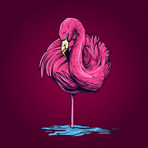 Flamingo Logo Design, Flamingo Graffiti, Flamingos Art Illustration, Flamingo Cartoon, Flamingo Drawing, Flamingo Logo, Smile Illustration, Flamingo Illustration, Flamingo Wall Art