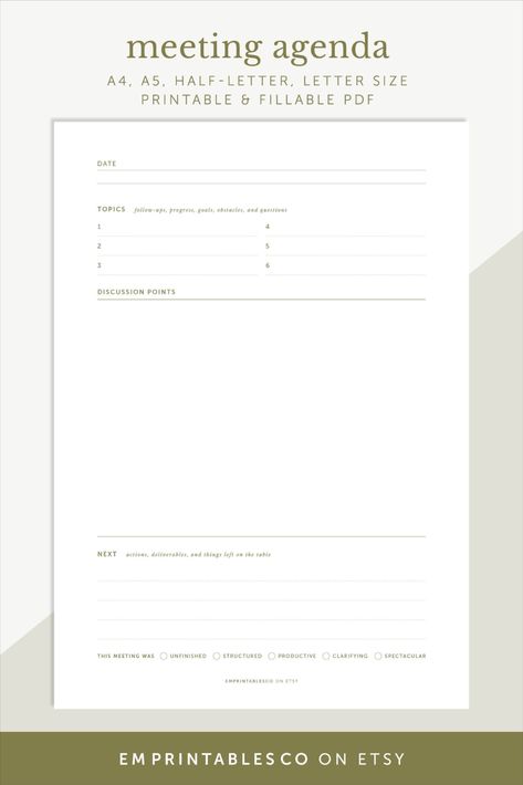 Take organised notes with this printable meeting agenda template. Summarise effectively by highlighting key topics and issues discussed, activities to be undertaken and on top of that, it also comes with a section for further action plan or things that are left on the table for next discussion. How To Write A Meeting Agenda, Weekly Meeting Agenda Work, Meeting Minutes Template, Manager Meeting Agenda, Agenda Meeting Templates, Bullet Journal Meeting Notes, Date Topics, Meeting Notes Template, Fun Team Building Activities