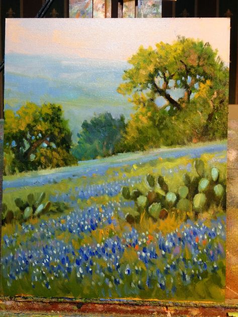 Impressionist Painting Ideas, Small Landscape Paintings, Miniature Painting Ideas, Country Watercolor, Texas Flowers, Texas Watercolor, Brenham Texas, Texas Landscape, Small Landscape