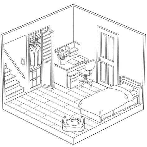 Isometric Sketch, Interior Design Sketchbook, Whimsical Art Journal, Bedroom Drawing, Isometric Drawing, Drawing Interior, Perspective Drawing Lessons, Interior Design Drawings, Interior Design Sketches