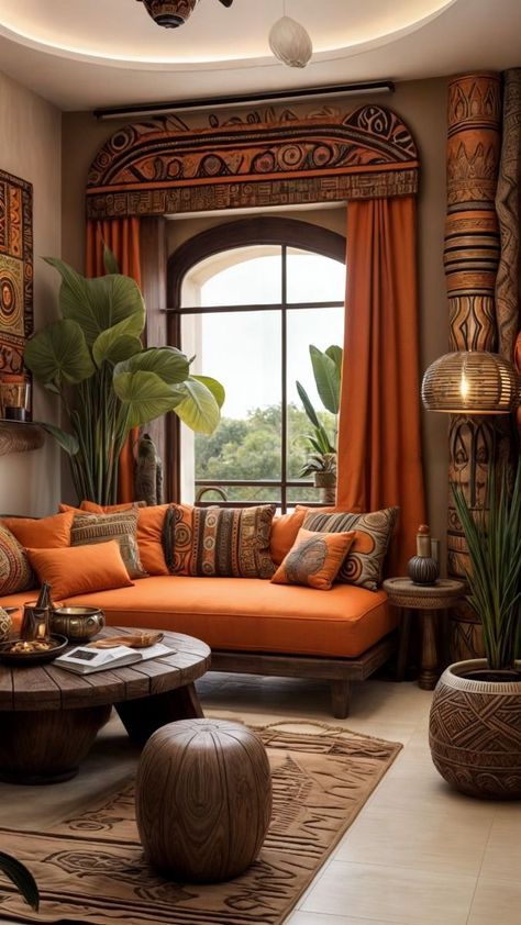 Bedroom Ideas Lights, African Themed Living Room, African Decor Living Room, African Living Rooms, Modern African Decor, Sustainable Living Room, African Interior Design, Lamps Ideas, Indian Bedroom Decor