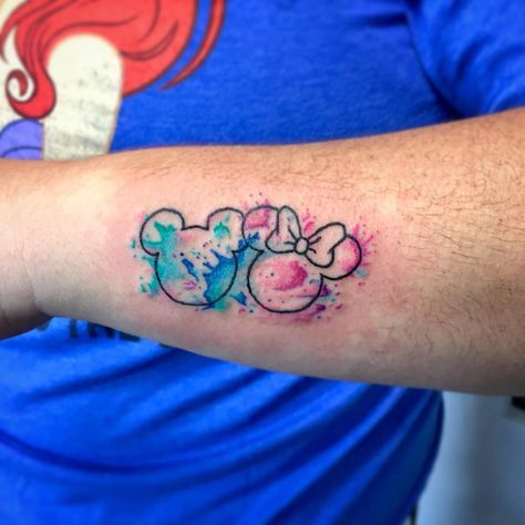 27 Disney Tattoos You'll Still Want, Even As An Adult Boyfriend Girlfriend Tattoos, Boyfriend Name Tattoos, Mickey And Minnie Tattoos, Minnie Tattoo, Mickey Tattoo, Disney Sleeve Tattoos, Tattoo For Boyfriend, Mouse Tattoos, Sak Yant Tattoo