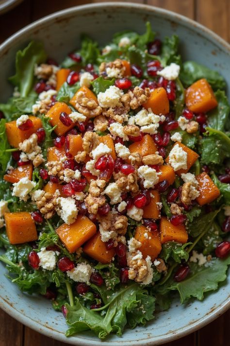 Healthy Fall Salad Recipe

Ingredients

- 4 cups mixed greens (arugula, spinach, and kale)
- 1 cup roasted butternut squash, diced
- 1/2 cup pomegranate seeds
- 1/3 cup pecans, toasted
- 1/4 cup feta cheese, crumbled
- 1/4 cup balsamic vinaigrette

Instructions

- In a large bowl, combine the mixed greens, roasted butternut squash, pomegranate seeds, pecans, and feta cheese.
- Drizzle the balsamic vinaigrette over the salad and toss gently to combine. 
- Full Recipe on... Butternut Squash Pomegranate Salad, Arugula Fall Salad, Salad Pomegranate Seeds, Fall Spinach Salad, Kale Squash Salad, Healthy Fall Salad Recipes, Butternut Squash Pomegranate, Healthy Fall Salads, Pomegranate Bowl