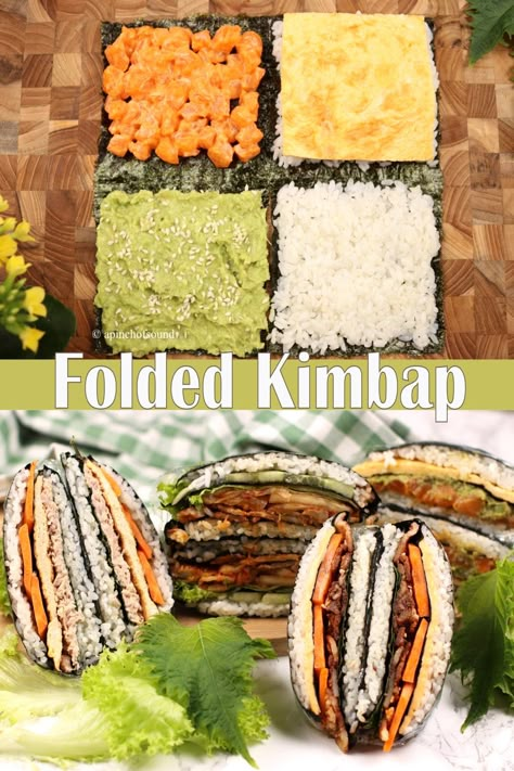 Nori Sandwich, Folded Kimbap, Tortilla Hack, Sushi Style, Sushi Burrito, Spicy Salmon, Sushi Sandwich, Spicy Pork, Sushi Recipes