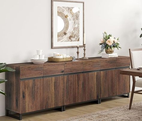 Amazon.com - WAMPAT 3 in 1 Multifunctional Sideboard Buffet Cabinets, Modern Sideboard with Adjustable Shelf and Metal Base, Coffee Bar Cabinet Storage Cabinet for Living Room, Kitchen, Brown - Buffets & Sideboards Cabinets For Dining Room, Buffet Cabinet Modern, Wooden Kitchen Storage, Buffet Cabinets, Tahoe House, Kitchen Brown, Coffee Bar Cabinet, Modern Sideboard Buffet, Cabinet For Living Room