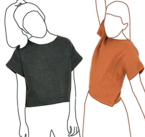 Diy Short Sleeve Shirt, Woven Crop Top Sewing Pattern, Boxy Tee Sewing Pattern, Boxy Top Sewing Pattern Free, Sewing Pattern Shirt Women, Boxy Crop Top Sewing Pattern, Free Womens Shirt Sewing Pattern, Diy Sewing Tops For Women, Boxy Linen Top Sewing Pattern