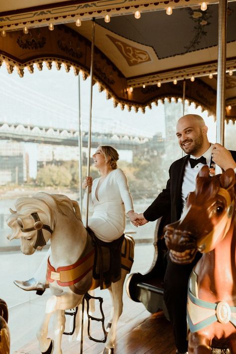 Carousel Wedding, Wedding Time Capsule, Unity Ceremony Ideas, Janes Carousel, Brooklyn Wedding Photos, Candlelit Ceremony, Central Park Wedding, Nyc Central Park, Courthouse Wedding Photos