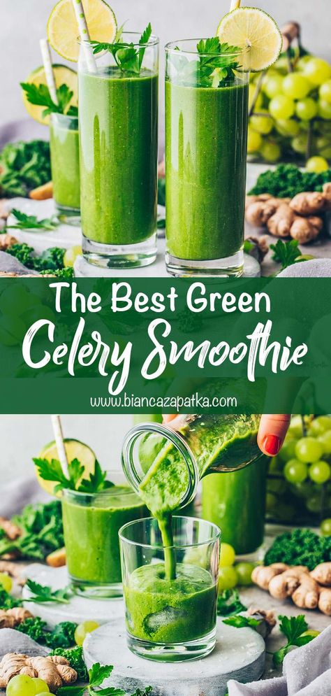 Green Celery Smoothie Juice This Green Smoothie recipe will show you how to make the best homemade celery juice that's not only super healthy and nutrient-rich but also very delicious! Use any vegetables and fruits to create your own power drink with this simple no-fuss recipe! Celery Smoothie Recipes, Celery Smoothie, Celery Recipes, Smoothie Juice, Best Green Smoothie, Green Smoothie Recipe, Green Juice Recipes, Healthy Green Smoothies, Celery Juice