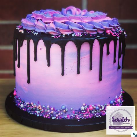 Purple And Gold Drip Cake, Purple Drip Cake, Birthday Cake With Dripping Icing, Pink And Purple Drip Cake, Pink Chocolate Drip Cake, Chocolate Drip Cake With Sprinkles, Cottage Bakery, Candy Eyeballs, Gourmet Cupcakes