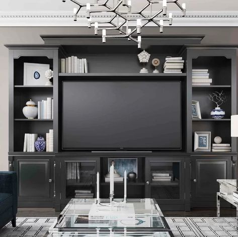 Black Entertainment Centers, Wood Entertainment Center, Entertainment Wall Units, Tv Entertainment Centers, Living Room Wall Units, Living Room Entertainment Center, Tov Furniture, Entertainment Wall, Cool Tv Stands