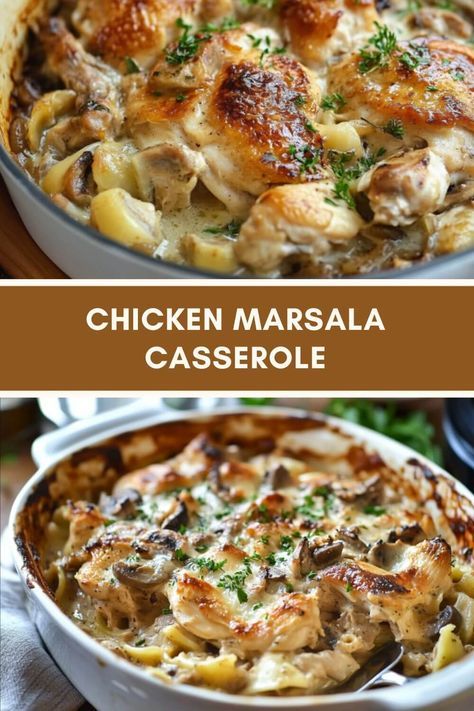 Rotisserie Chicken Marsala, Easy Chicken Marsala Casserole, Fancy Meal Recipes, Italian Chicken Casserole Recipes, Chicken Breast Recipes Casserole, Baked Chicken Marsala, Recipes With Leftover Chicken, Chicken Casseroles For Dinner, Tasty Chicken Breast Recipes