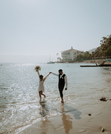 Island Wedding Aesthetic, Catalina Island Elopement, Catalina Island Wedding, Anniversary Aesthetic, Catalina Wedding, Descanso Beach Club, Catalina Island California, Where To Elope, Wedding Albums