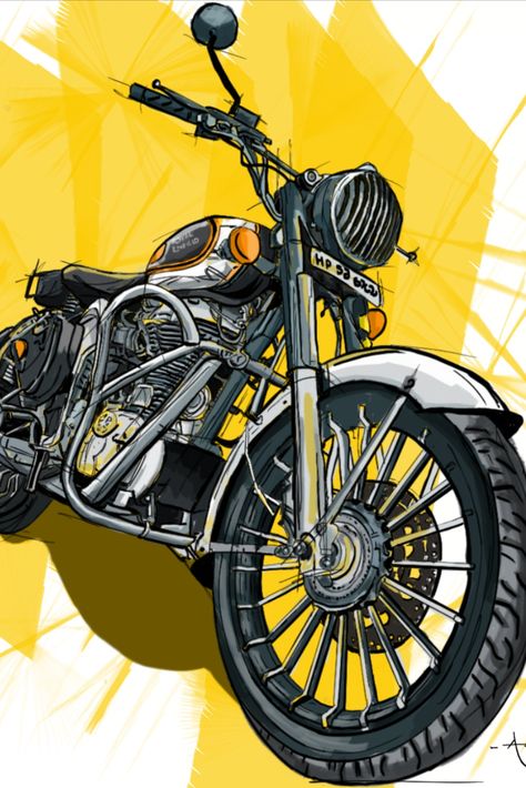 Motorcycle Art Painting, Royal Enfield Wallpapers, Moto Wallpapers, Royal Enfield Accessories, Avant Grade, Moto Logo, Motorbike Art, Motorcycle Drawing, Bike Drawing