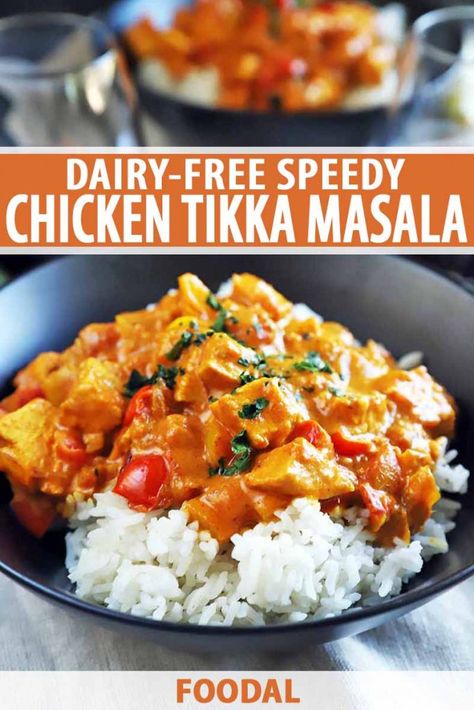 Chicken Tikka Masala Dairy Free, Dairy Free Curry Recipes, Dairy Free Tikka Masala, Dairy Free Indian Recipes, Healthy Chicken Spaghetti, Indian Entree, Tikki Masala, Easy Chicken Tikka Masala, India Recipes