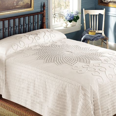 Warm up the bedroom with the gracious look of vintage country handwork. Charming and affordable, this all-cotton bedspread is accented with a textured starburst design that looks like it could have been created decades ago by a true country craftswoman. Available in sizes: Twin 78" x 108"; Full: 96" x 108"; Queen: 102" Opi Hawaiian Orchid, Country Bedspreads, Hawaiian Orchid, Curtains And Shades, Bedskirts, Bed Wrap, Country Bedding, Twin Bedspreads, Bedspreads Comforters