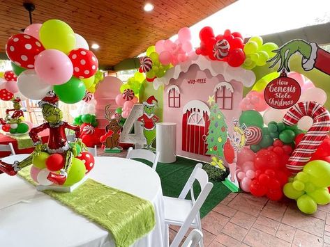 Grinch Themed Event, Cindy Lou Who Party Decorations, The Littlest Who Is Coming To Whoville, The Grinch Who Stole Christmas Party, The Grinch Birthday Party Decorations, Christmas Party Birthday, Grinch Birthday Backdrop, She’s A Mean One Birthday Party, Whobilation Party Decorating Ideas