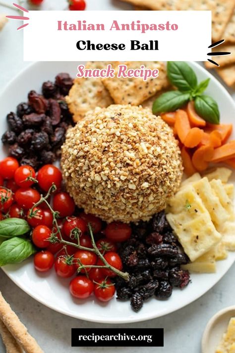 Italian Antipasto Cheese Ball Italian Cheese Ball Recipes, Italian Snacks Appetizers, Italian Cheese Ball, Italian Cheese Log, Italian Appetizers Easy, Party Mix Snacks, Italian Snacks, Italian Antipasto, Italian Party