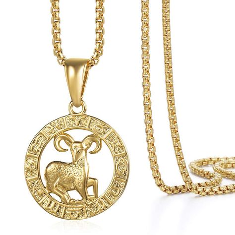 PRICES MAY VARY. ARIES: Aries is the first sign of the zodiac and signifies leadership. You are strong-willed and ambitious. Aries is a fire sign. You are creative, passionate, Independent,risk-taking,and have a fiery personality Measurement:Pendant Size: Length:22mm Width:19mm Weight:2g Chain Size: Width:3mm Length:22inch. You can wear the pendant necklace or change the pendant to other pendants to go with the chain.Or wear the Chain only. Both ways look cool Made from high quality gold plated Aries Zodiac Sign, Zodiac Pendant Necklace, Zodiac Sign Necklace, Sign Necklace, Constellation Necklace, Zodiac Pendant, Taurus And Gemini, Aries Zodiac, Zodiac Necklaces