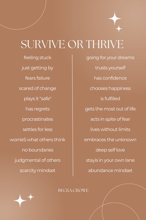 personal growth and healing survive or thrive your personal blocks Thrive Not Survive, Thrive Life, Abundance Mindset, Choose Happy, Feeling Stuck, Mental And Emotional Health, Good Notes, Educational Activities, Emotional Health