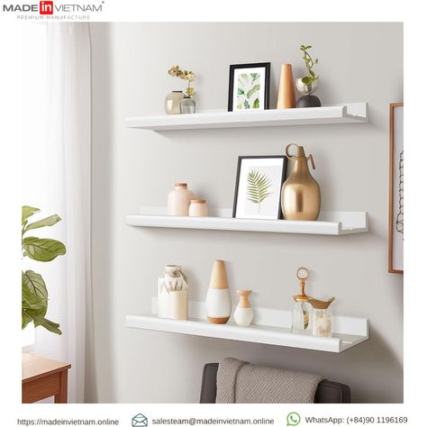 🌟 Modern Floating Shelves 🌟 Transform your space with these sleek and stylish floating shelves! Perfect for displaying your favorite decor pieces while keeping your home organized and modern. 🏡✨ 👉Please, Contact for Wholesale Price! 👉 Get in touch with us: - Website: www.madeinvietnam.online -E-mail: salesteam@madeinvietnam.online -WhatsApp: (+84)90 1196169 #ModernFloatingShelves #HomeDecor #InteriorDesign #MinimalistLiving #StylishStorage #Vietnameseproduct #Vietnamwholesaledistributor #Vie... Long Wall Shelves, Floating Storage Shelves, White Wall Shelves, Floating Shelves Bedroom, Black Floating Shelves, Shelves For Wall, White Wood Wall, White Floating Shelves, White Shelves