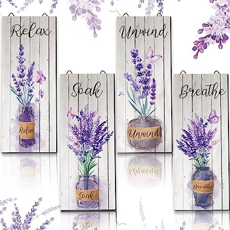 Lavender Bathroom Decor, Purple Bathroom Accessories, Lavender Bathroom, Purple Bathroom Decor, Purple Bathroom, Botanical Bathroom, Purple Wall Decor, Relax Soak Unwind, Lavender Wall