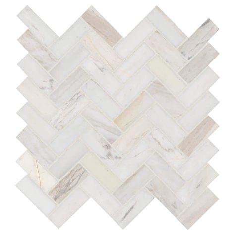 Enhance your interior space with this MSI Angora Herringbone mosaic tile. Ideal for a kitchen backsplash, bathroom or fireplace, it features a beige marble look, adding visual appeal. Frost resistance enables outdoor application, and mesh backing ensures a convenient installation. Kitchen Backsplash With Two Tone Cabinets, Faux Wood Backsplash Kitchen, White Marble Backsplash Kitchen, Ivory Backsplash Kitchen, Bold Backsplash Kitchen, Full Wall Backsplash Kitchen, Home Depot Backsplash Kitchen, Neutral Herringbone Backsplash, Large Tile Backsplash Kitchen