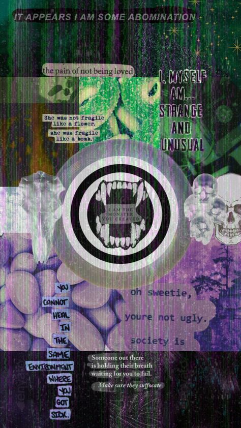 🌲💚💀When Rejected, Become A Punk✨💜👾 #wallpaper #wallpapercollage #aesthetic #moodboards #mood #darkaesthetic #voidpunk #purple #greenaesthetic Voidpunk Aesthetic, Punk Wallpaper, A Punk, Green Aesthetic, Dark Aesthetic, Being Ugly, Create Yourself, Hold On, How To Become