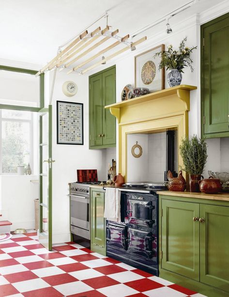 Artist Bridie Halls Victorian house in north London | House & Garden Marmoleum Floors, Hall House, Checkerboard Floor, White Tile Floor, Traditional Cabinets, Design Management, London House, Decoration Furniture, White Floors