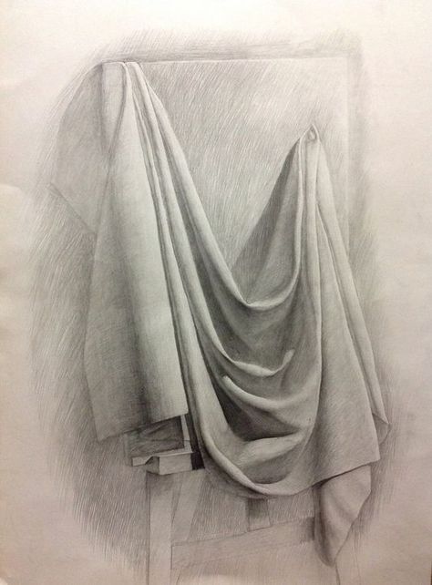 Draped Cloth, Static Nature, Drapery Drawing, Drawing Fabric, Fabric Folds, Pencil Drawing Ideas, Academic Drawing, Life Drawing Reference, Observational Drawing