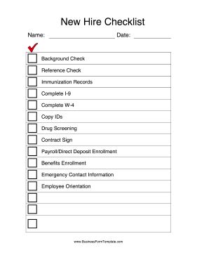 Make sure that a new employee has completed all paperwork and training with this new hire checklist. Free to download and print New Hire Checklist Template, New Hire Checklist, Employment Form, Cleaning Checklist Template, Employee Handbook, Job Advice, Employee Training, Restaurant Management, Job Interview Questions