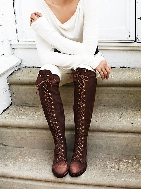 Jeffrey Campbell for Free People Joe Lace Up Boot at Free People Clothing Boutique Short Zipper, 2017 Fashion Trends, Free People Clothing, Knee Boot, Wooden Heel, Winter Shoes, Jeffrey Campbell, Brown Boots, Over The Knee Boots