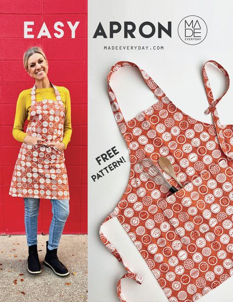 VIDEO: APRON + FREE PATTERN - MADE EVERYDAY Japanese Apron Pattern Free, Aprons Diy Patterns, Apron Free Pattern, Apron Patterns Free, Japanese Apron Pattern, Easy Apron Pattern, Bib Apron Pattern, Retro Apron Patterns, Free Apron Pattern