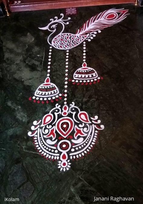 Ganesh Chaturthi Kolam, Deepawali Rangoli, Peacock Kolam, Rangoli Designs For Competition, Easy Rangoli Designs Videos, Free Hand Designs, Flower Shop Decor, Rangoli Designs Photos, Rangoli Side Designs