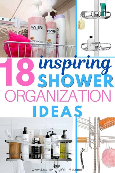 Shower Wall Storage Ideas, Shower With No Shelves, Storage In Shower Ideas, Bathtub Shampoo Storage Ideas, Over Shower Storage, Shower Hacks Storage, Small Shower Hacks, No Drill Shower Shelves, Shower Tub Organization