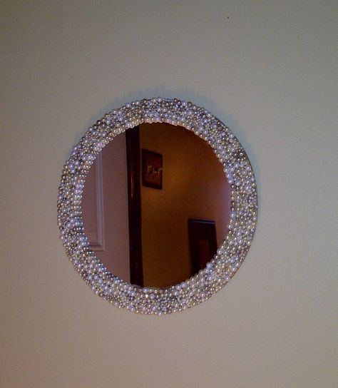 Pearl Mirror Diy, Crystal Projects, Mother Of Pearl Mirror, Pearl Mirror, Small Round Mirrors, Custom Mirror, Large Round Mirror, Beaded Mirror, Pearl Crafts