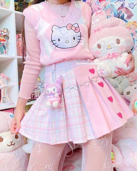 Hello Kitty Fashion Outfits, Kawaii Hello Kitty Outfit, My Melody Outfit Aesthetic, My Melody Core Outfits, Sanrio Girl Outfits, Y2k Aesthetic Outfit Ideas, Pink Skirt Outfit Ideas, Cute Pink Hello Kitty Dress, Sugarbunnies Clothes