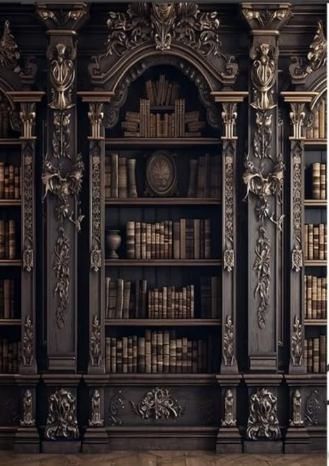 Gothic Library Exterior, Bookshelf Victorian, Gothic Library, Vampire House, Royal Room, Epic Fantasy Books, Dark Acadamia, Old Room, Fantasy House