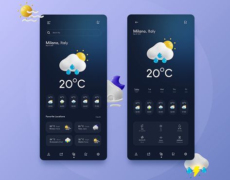 Weather App Design projects | Photos, videos, logos, illustrations and branding on Behance Weather App Design, Weather Cards, Weather App, Mobile App Design Inspiration, Weather Icons, App Design Inspiration, App Logo, App Ui Design, Mobile App Design