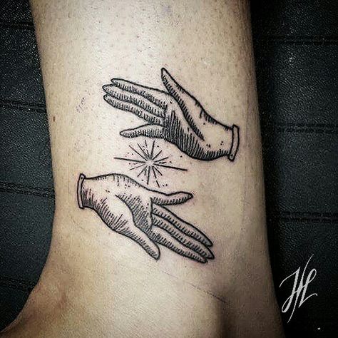 Magical hands by Marjorianne Hand Candle Tattoo, Saturn Hand Tattoo, Hand On Fire Tattoo, Witchy Hands Tattoo, Hand Holding Fire Tattoo, Hand Holding Candle Drawing, Hand Holding Stars Tattoo, Tatoos Of Hands, Clasped Hands Tattoo