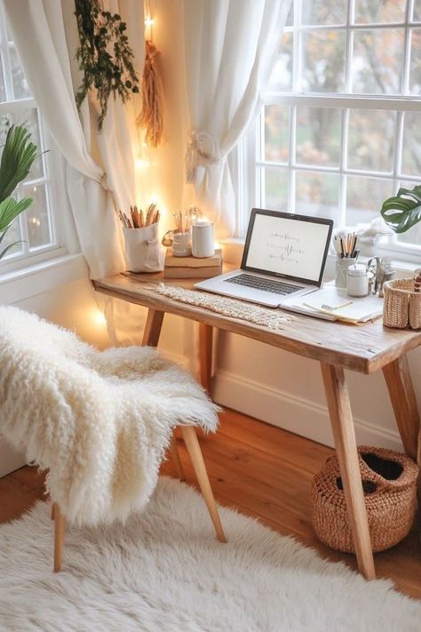 "Transform your workspace with the charm of a Hygge-Inspired Home Office! 🛋️🔥 Ideal for adding comfort and style to your work environment. 🌿✨ #HyggeInspo #HomeOfficeDesign #CozyLiving" Hygge Office At Work, Hygge Office, Office At Work, Cozy Hygge, Work Environment, Office Inspiration, Home Office Design, Cozy Living, Inspired Homes