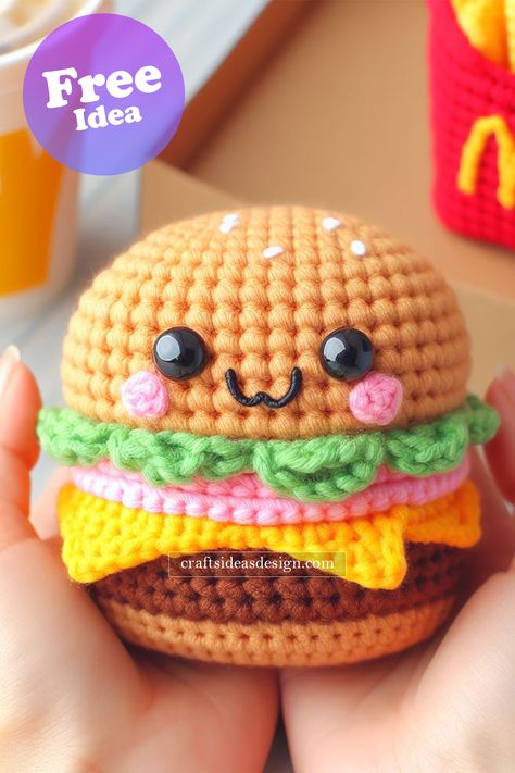 Mc Donalds Burger Amigurumi Crochet Amigurumi Food Free Patterns, Animaguri Crochet, Crochet Baby Toys Free, Hamburger Crochet, Crochet Food Free Patterns, Burger Crochet, Mc Donald Burger, Mc Donalds Burger, Crochet Hamburger