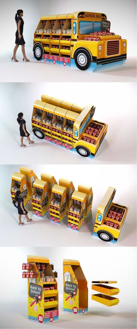 CNA back to school bus, POS, POP. Point of sale. Point of purchase.: Point Of Purchase Display, Back To School Displays, Pallet Display, Supermarket Display, Pos Design, Point Of Sale Display, Cardboard Display, School Displays, Pos Display