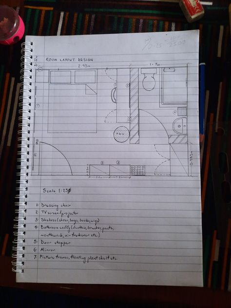 A plan drawing showing the dimensions of the room & bathroom, with the current furniture & desired inputs listed below. Floor Plan Drawing Layout, Living Room Blueprint Layout, Easy Floor Plan Drawing, Room Layout Drawing, Room Blueprint, Small Room Layouts, Room Layout Design, Twisted Ankle, Living Room Plan