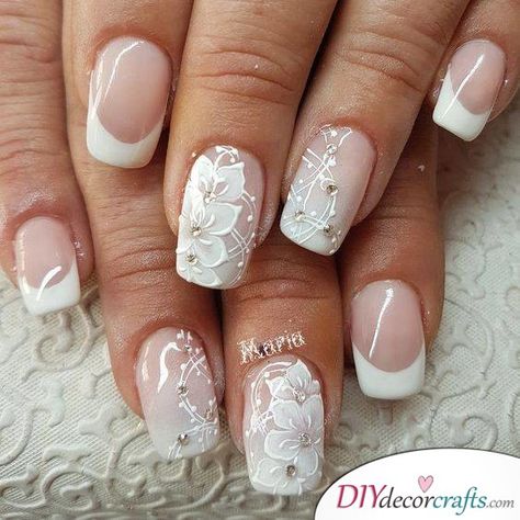 Romantic Florals - Wedding Nails for Bride Lace Nail Design, Simple Wedding Nails, Nails For Wedding, Bridal Nails Designs, Lace Nail Art, Wedding Nail Art Design, Wedding Nail Art, Bridal Nail Art, Nails Elegant