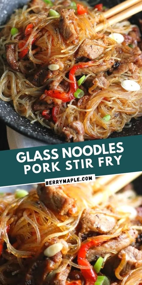 Clear Glass Noodle Recipes, Thai Pork Noodle Soup, Pork Vermicelli Recipes, Stir Fry Glass Noodles Recipe, Chinese Glass Noodles, Clear Noodles Stir Fry, Transparent Noodles Recipes, Japanese Glass Noodle Recipes, Chinese Pork Noodles