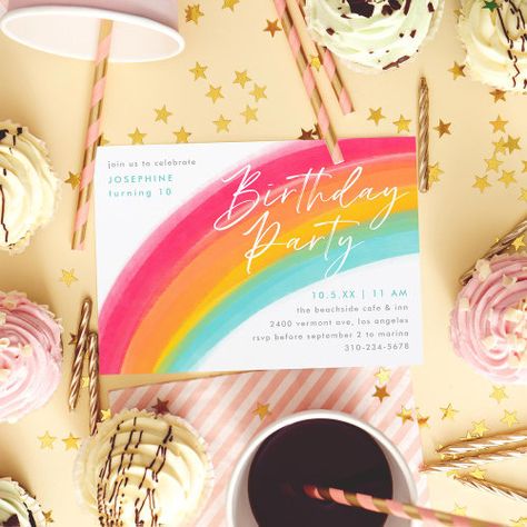 Painted Rainbow Birthday Party Invitation for $2.45 - Birthday Invitations Rainbow Invitations Birthday, Birthday Invitation Card Ideas, Cute Invitation Cards, Happy Birthday Sweetie, Plan A Birthday Party, Magical Birthday Party, Invitation Card Ideas, Cute Invitation, Rainbow Birthday Invitations